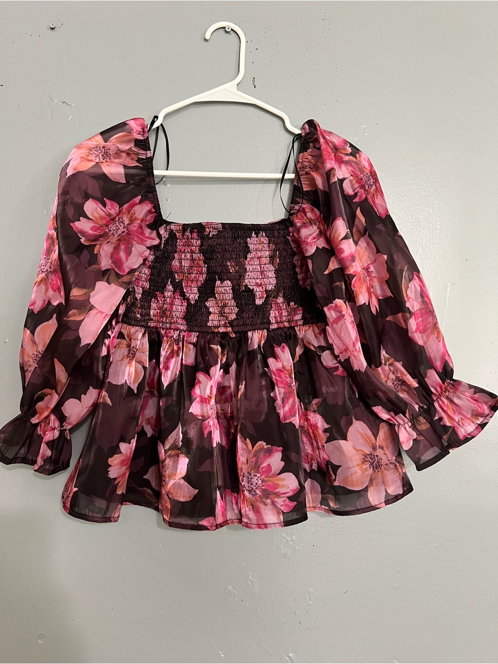 Smocked Off-Shoulder Floral Blouse - Pink Floral